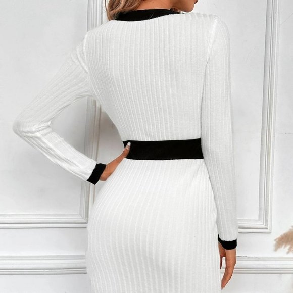 Womens Contrast Trim Button Detail Bodycon Dress - Picture 2 of 4